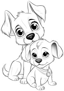 Deux chiens dessinés avec le style Disney - Pixar