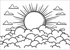 Soleil géant derrière un amas de nuage