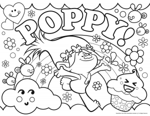 Magnifique coloriage à imprimer des Trolls, avec la Princesse Poppy