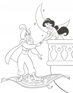 Aladdin sur son tapis volant & Jasmine