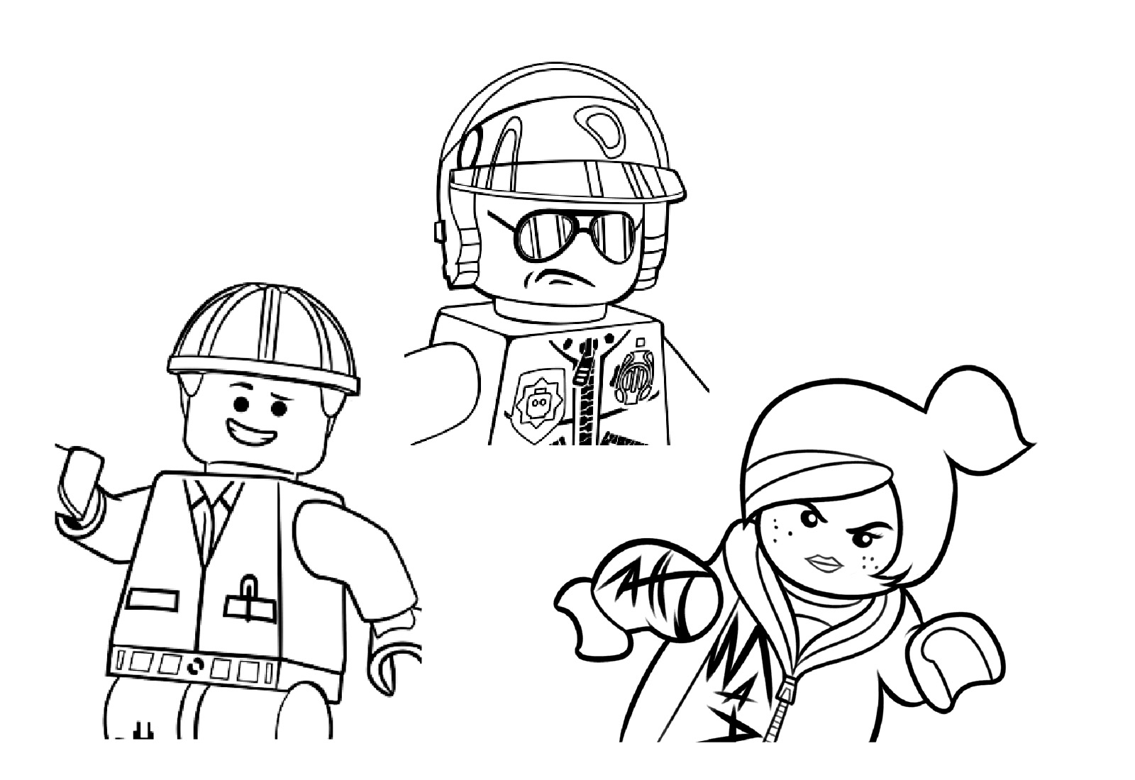 Montage de 3 personnages du Film Lego, sur fond blanc