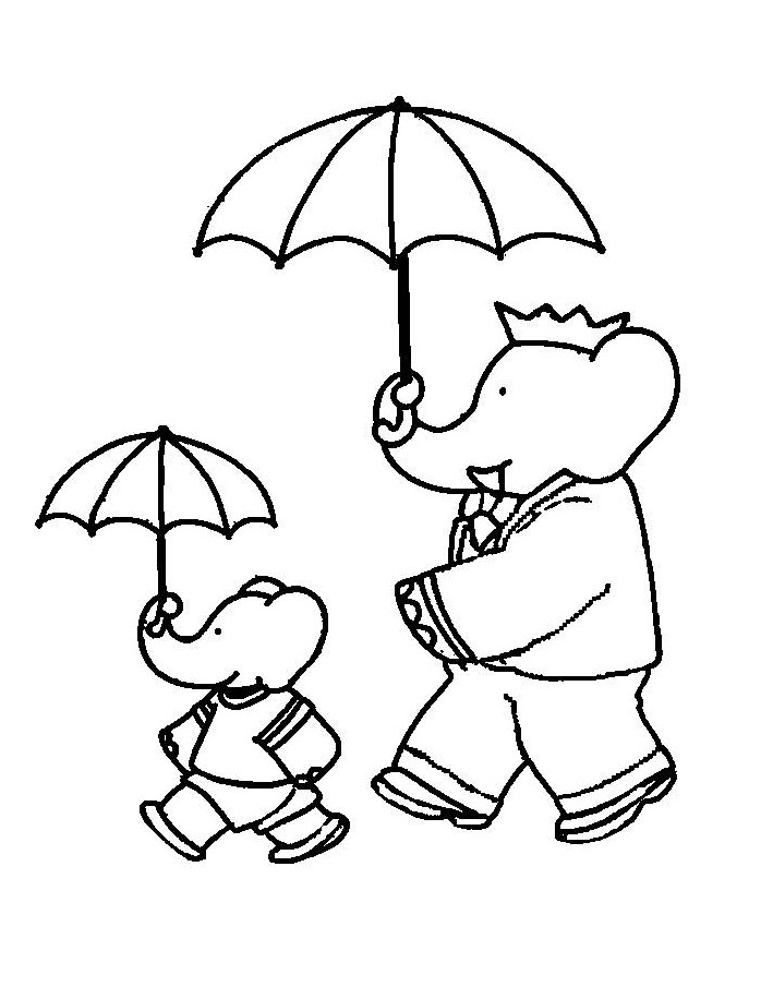 Babar père et fils avec parapluie