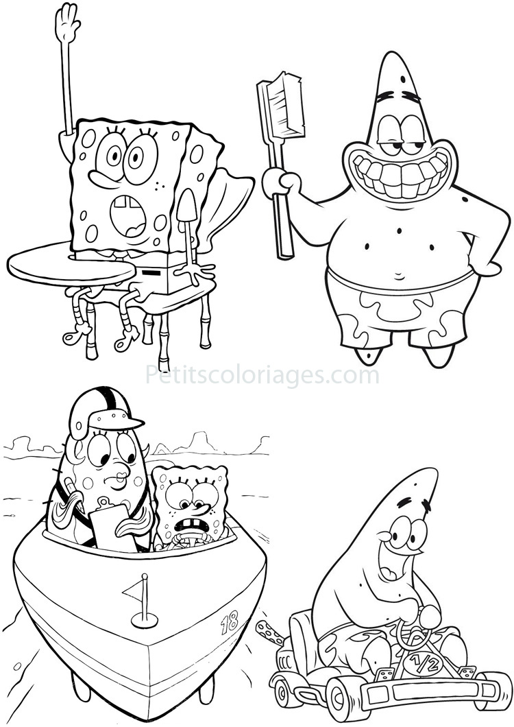 4 coloriages de Bob et Patrick en une image