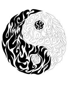 Yin et yang avec des flammes