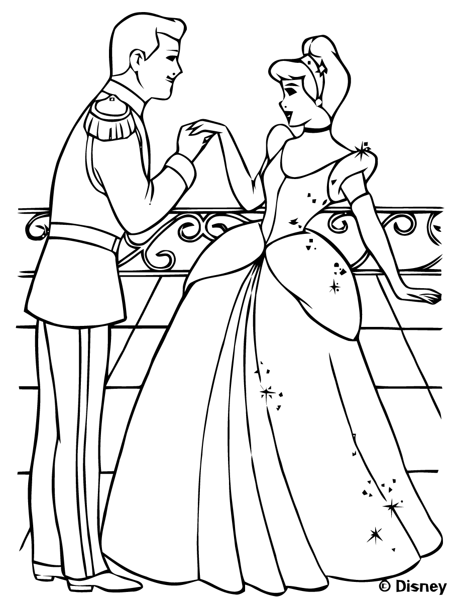 Cendrillon avec son prince   colorier