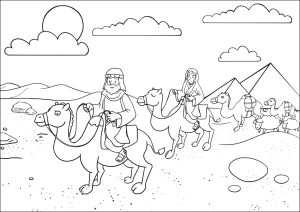 Abraham dans le désert avec des chameaux