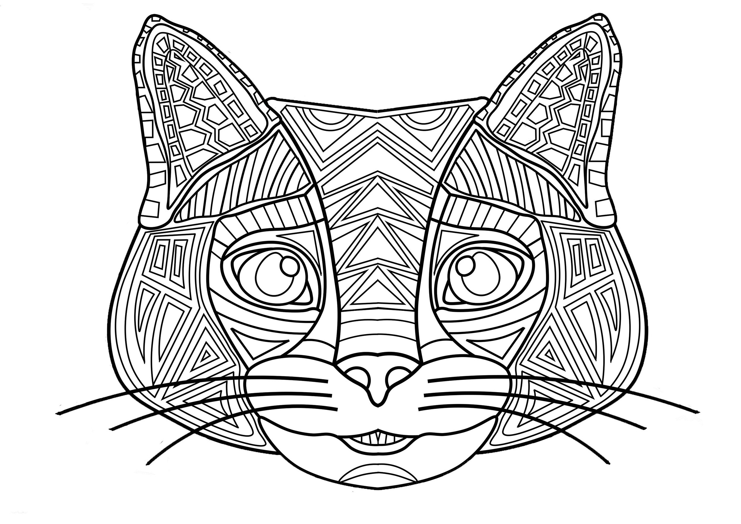 Tête de chat à colorier avec motifs simples