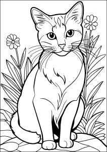 Joli chat et fleurs