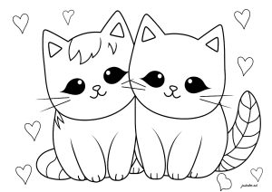 Deux chats et petits cœurs