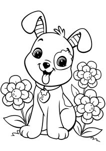 Joli chien et petites fleurs