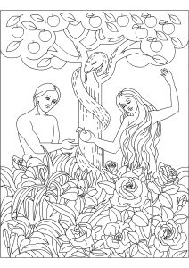 Joli coloriage de Adam et Eve