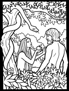Dessin d'Adam et Eve aux lignes épaisses