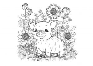 Joli cochon et fleurs
