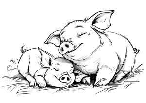 Deux cochons endormis paisiblement