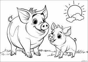 Maman et bébé cochon