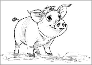 Simple dessin de cochon à colorier