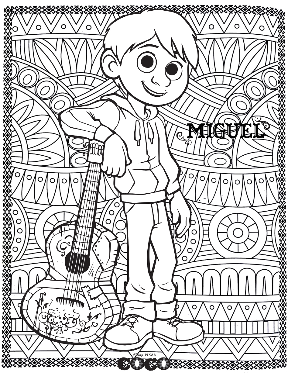 Joli coloriage de Coco simple pour enfants : Miguel