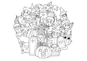 Doodle d'Halloween avec personnages