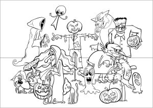 Divers personnages d'Halloween à colorier