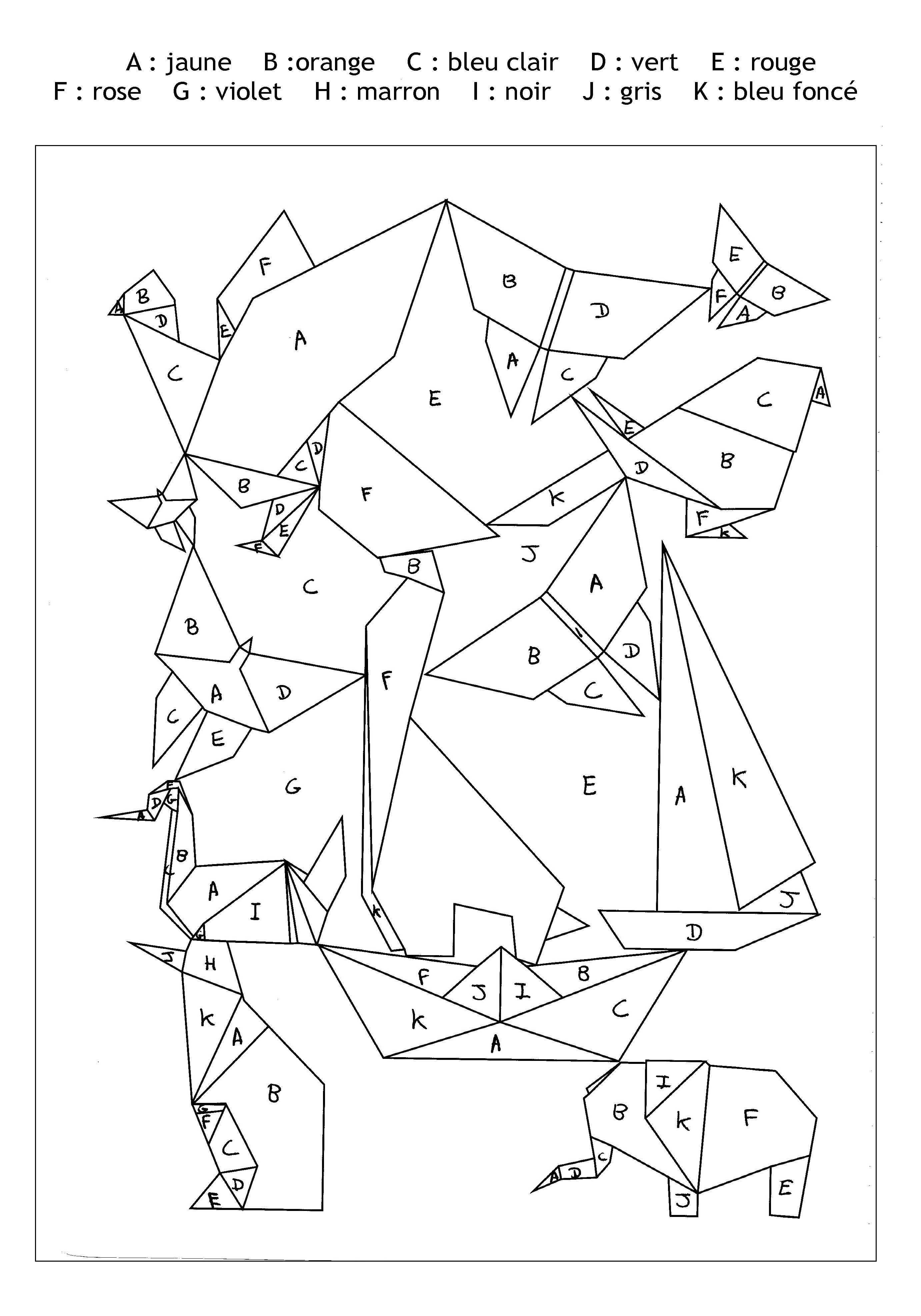 Magique a imprimer lettres origami - Coloriage magique - Coloriages pour enfants