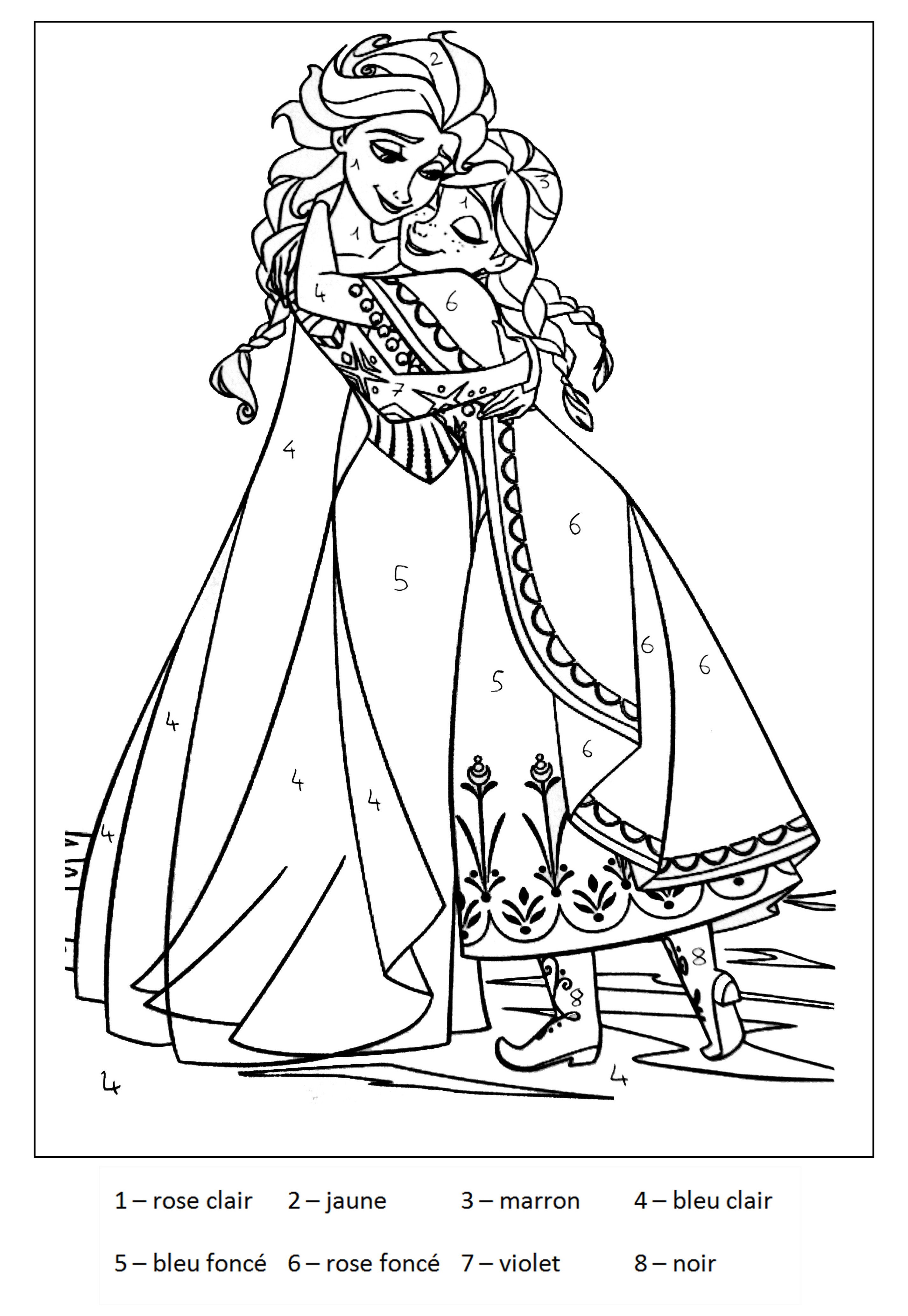 Anna et Elsa dans un superbe dessin   colorier gr¢ce aux numéros