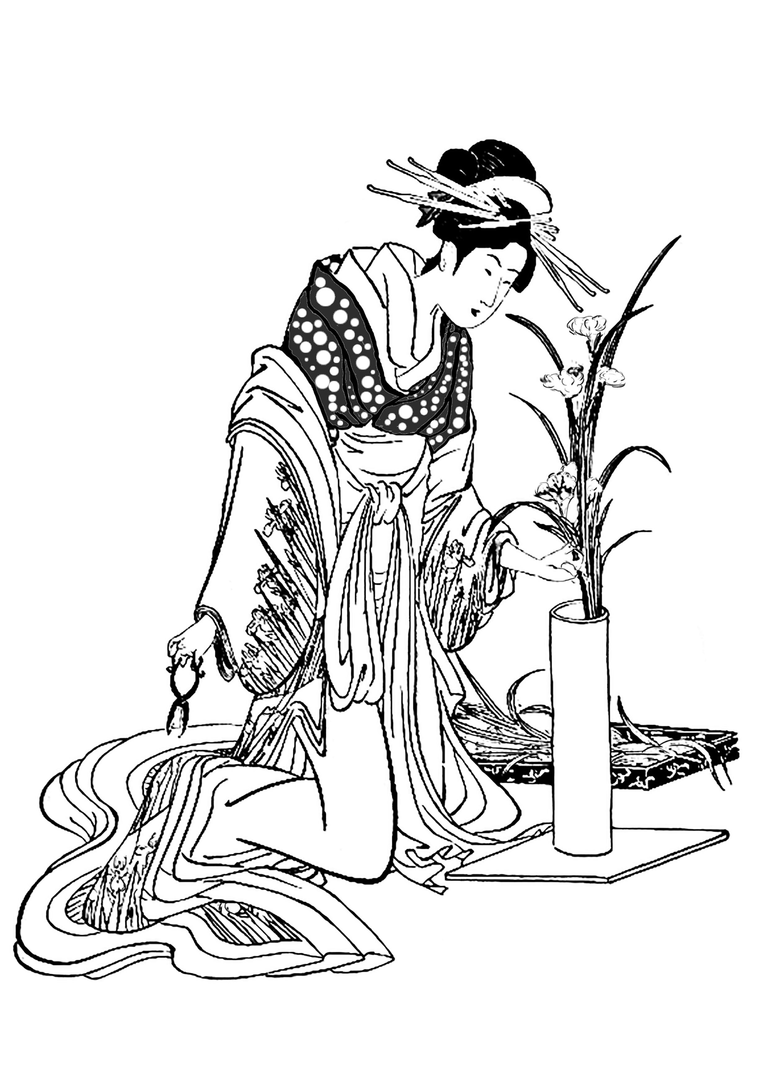 Coloriage adulte pour adulte japon tenue traditionnelle herboriste gratuit a imprimer Imprimer