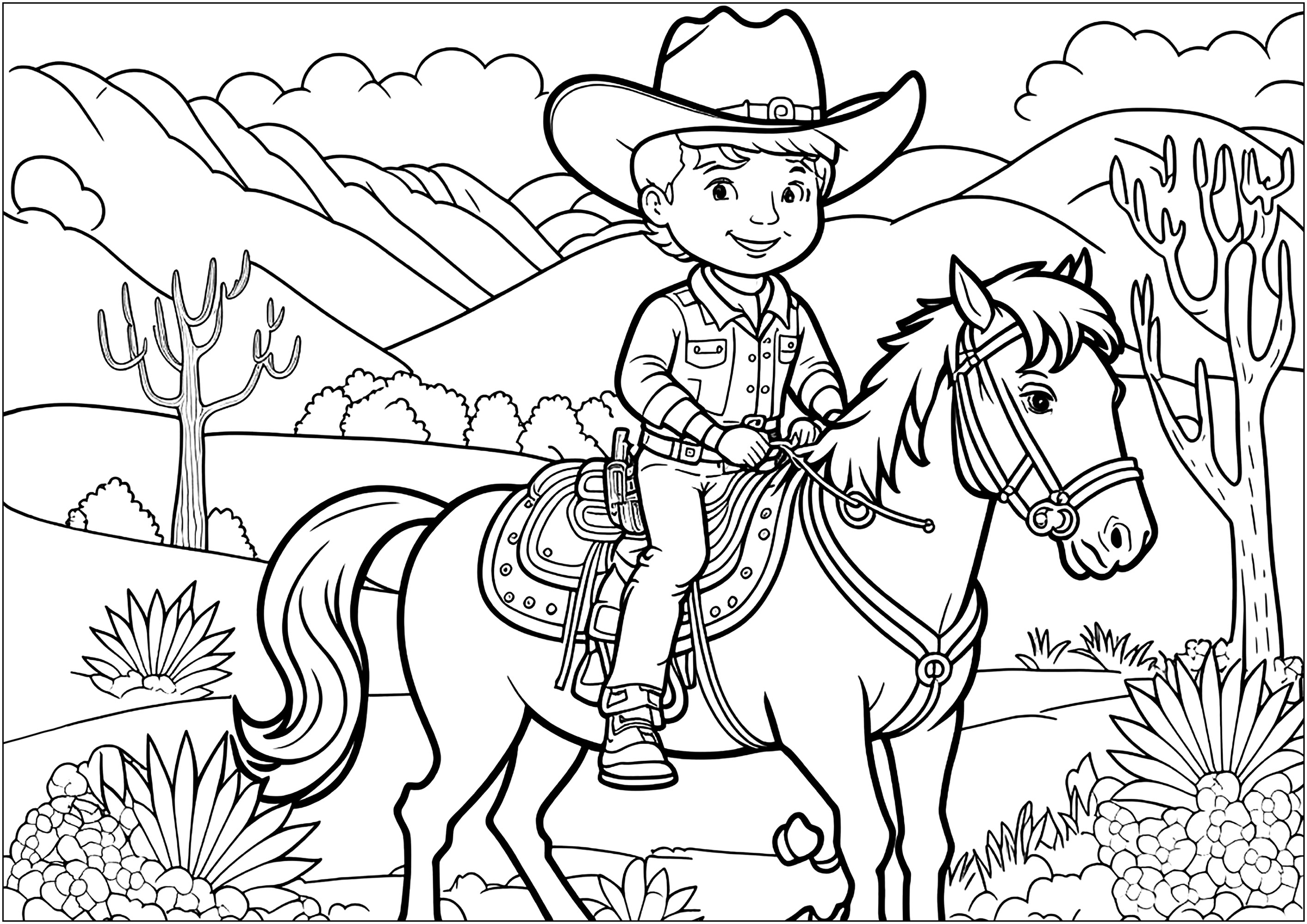 Cow-boy et son cheval - Coloriages de Cow-boys pour enfants