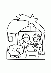 Coloriage de Crèche de Noël (Nativité) à télécharger