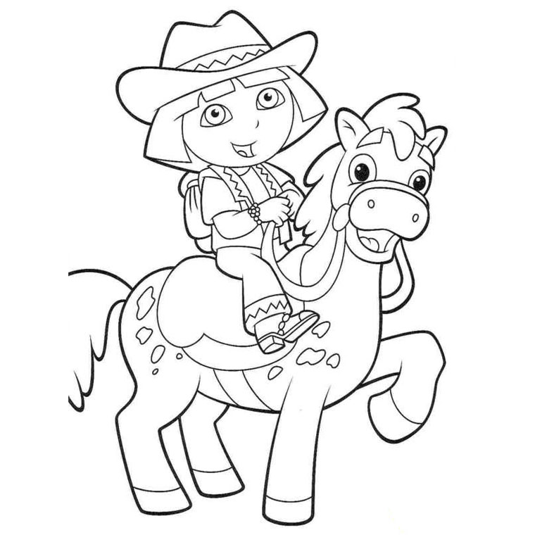 Joli et simple Coloriage de Dora à cheval