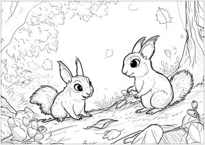 Deux petits écureuils sur une branche d'arbre