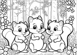 Trois petits écureuils mignons