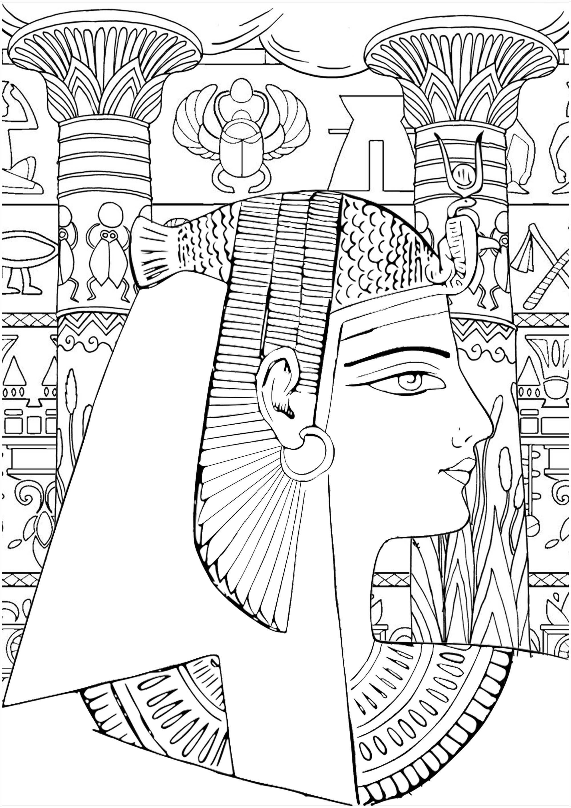 Reine d'Egypte à colorier - Coloriage sur l'Egypte (Pyramides