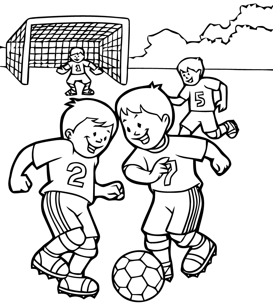 Enfants jouant au football à colorier