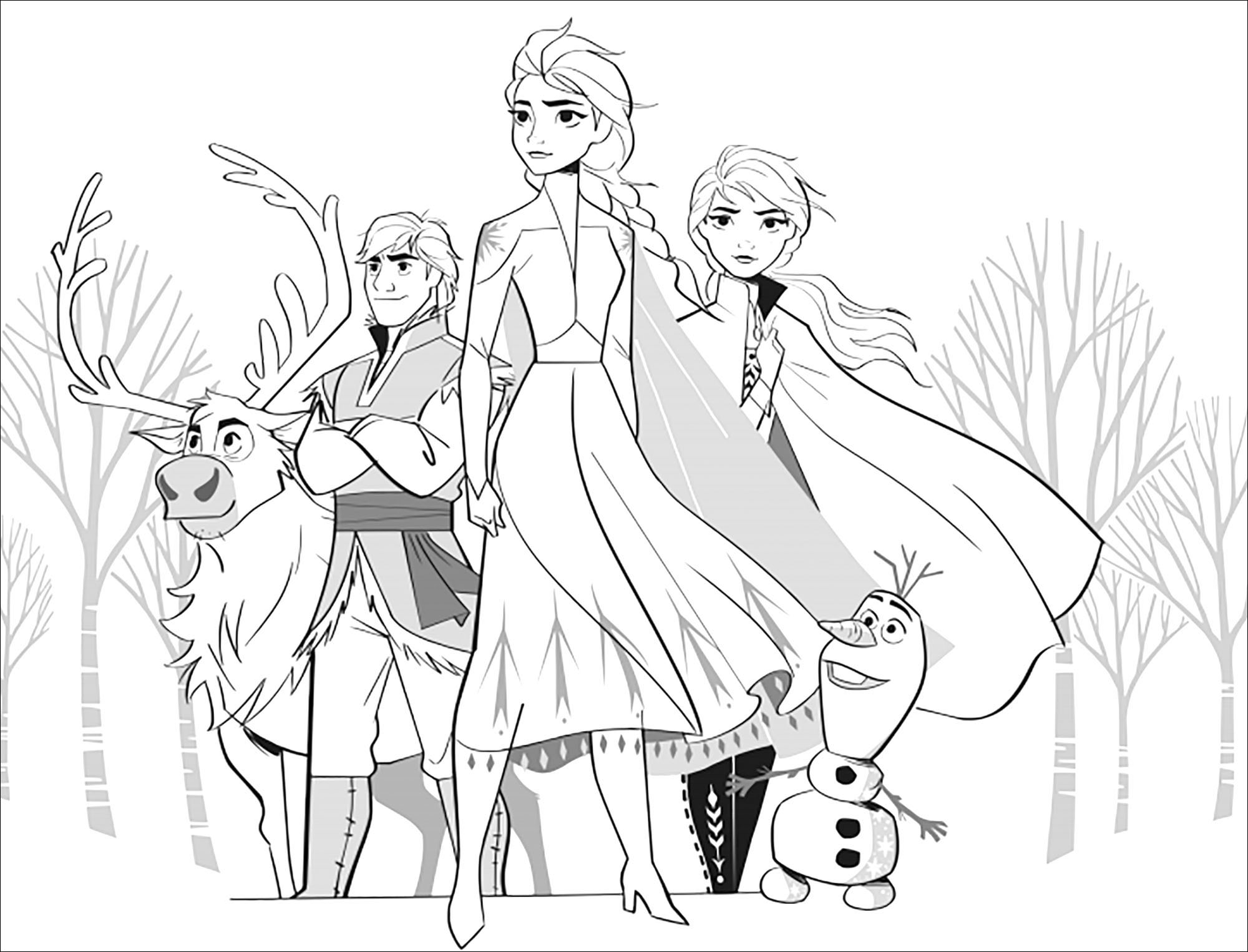 Frozen 2 Coloring Page Elsa Anna And Olaf Coloriage Reine Des Neiges ...