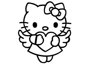 Hello Kitty en petit ange portant un coeur