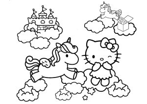 Hello Kitty et une jolie licorne dans le ciel