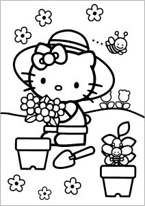 Hello Kitty fait du jardinage