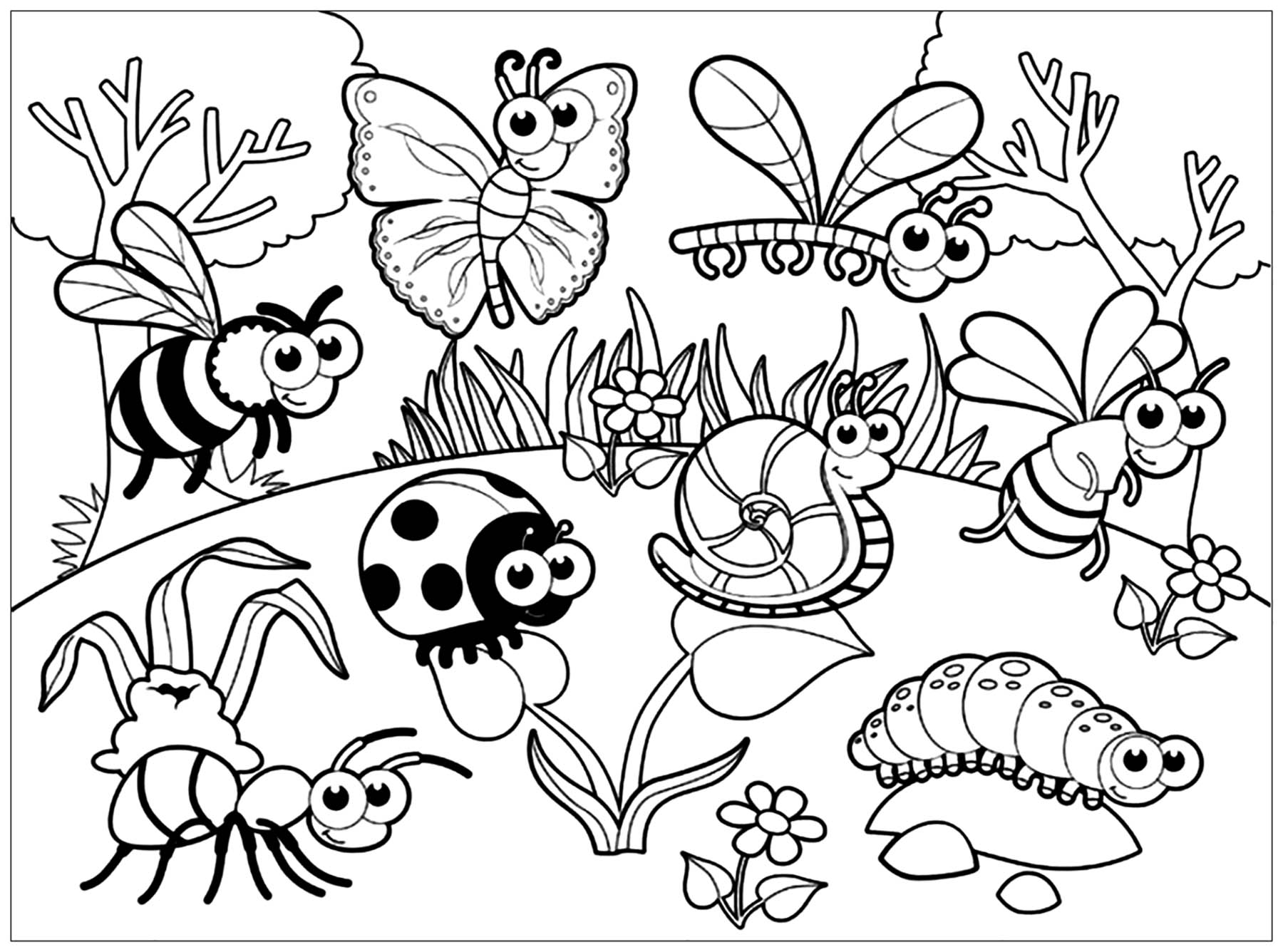 r-union-coloriage-d-insectes-fourmis-araign-es-abeilles-pour