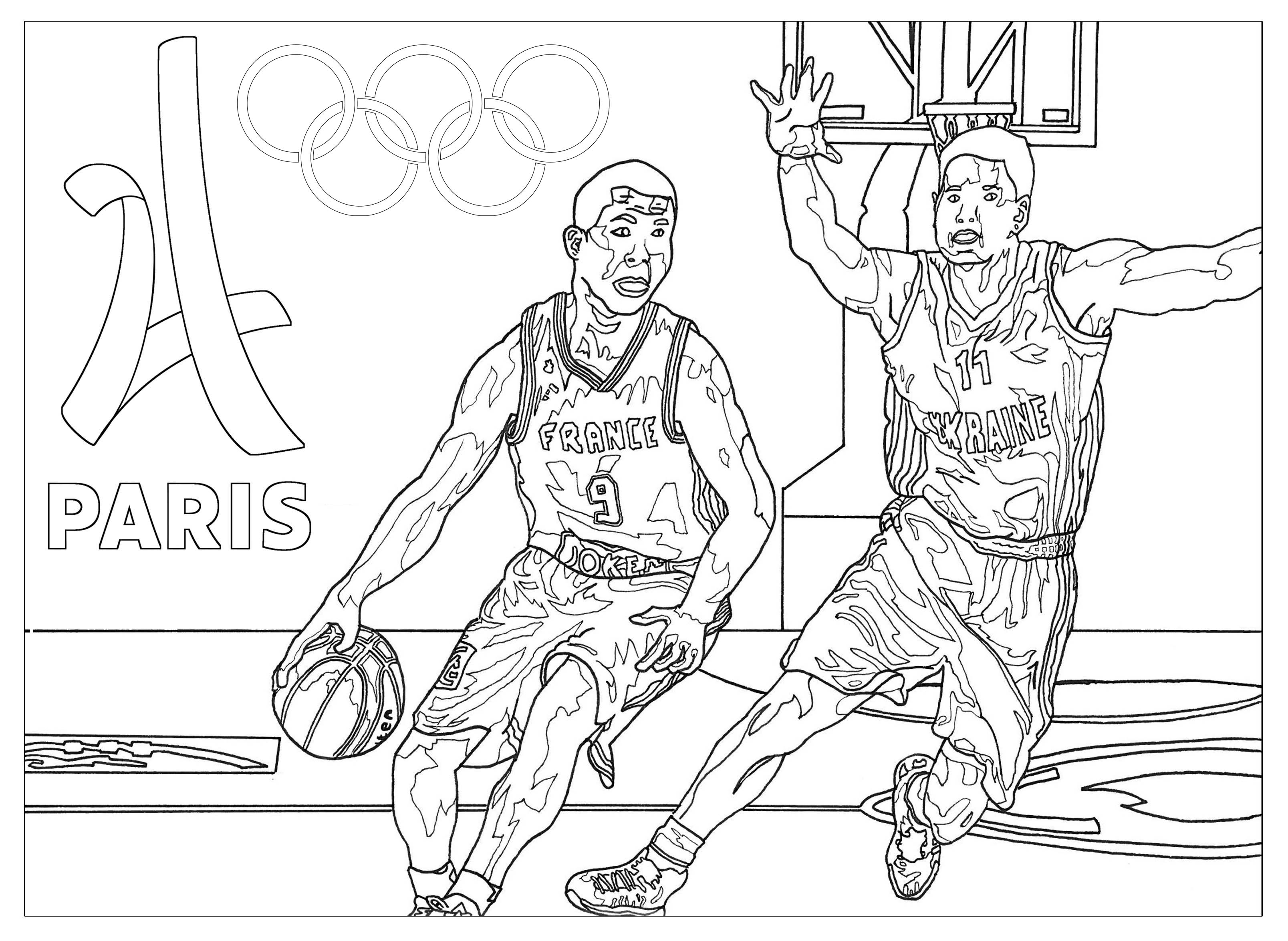 Coloriage Jeux Olympiques Paris 2024 : Basketball. Par Sofian
