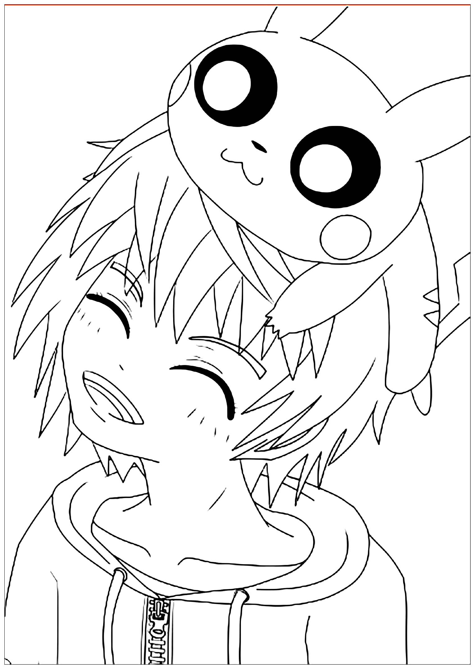 Kawaii pikachu et heureux garcon - Coloriage Kawaii - Coloriages pour enfants