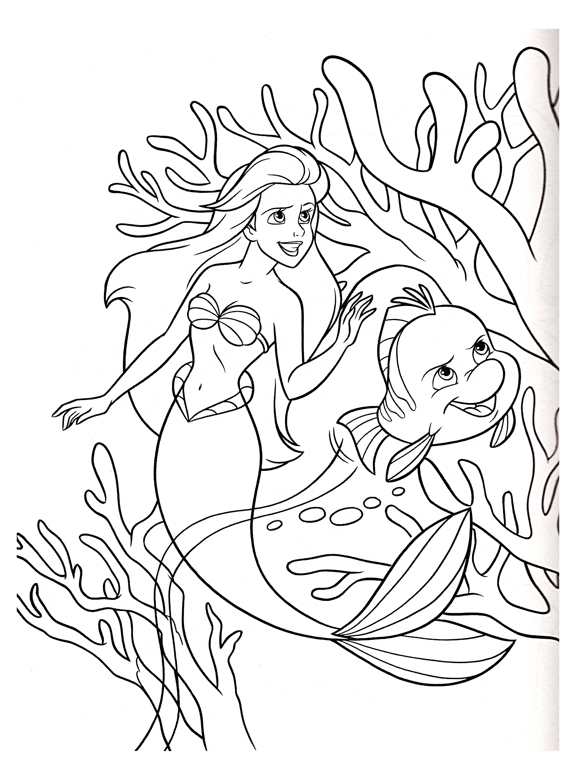 Magnifique coloriage d'un chef d'oeuvre de Disney des années 90 : Ariel la petite sirène