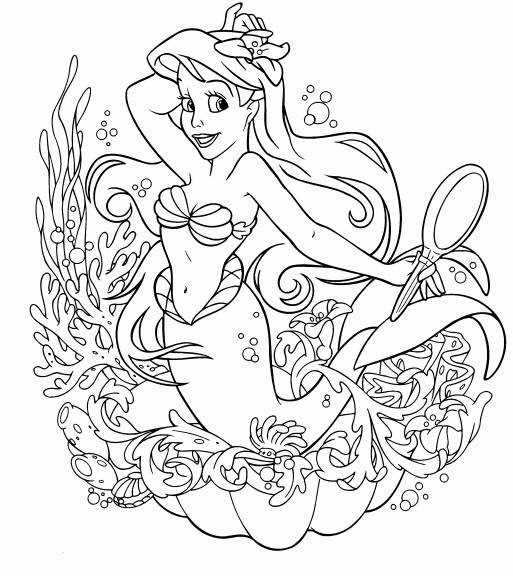 Dessin de la sirène Ariel à imprimer et colorier