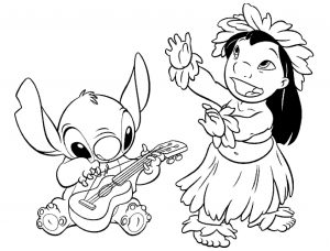 Coloriage Lilo et Stitch (Disney) avec fond complexe - Retour en enfance -  Coloriages difficiles pour adultes