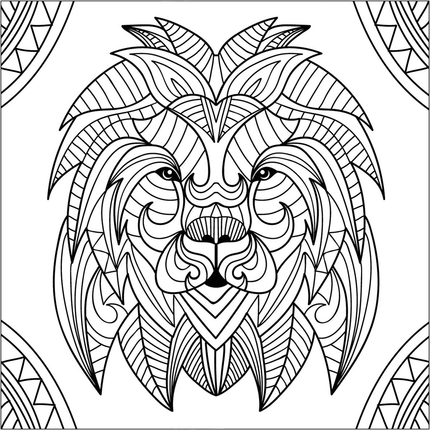 Une jolie tête de lion dans le style mandala, avec le fond