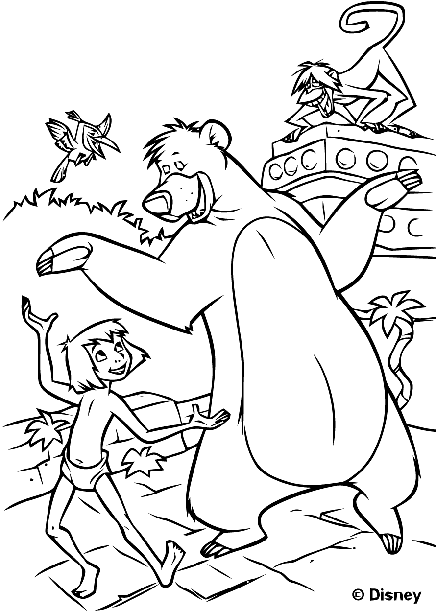 Mowgli danse avec Baloo l'ours dans la jungle... Flunky le singe les regarde
