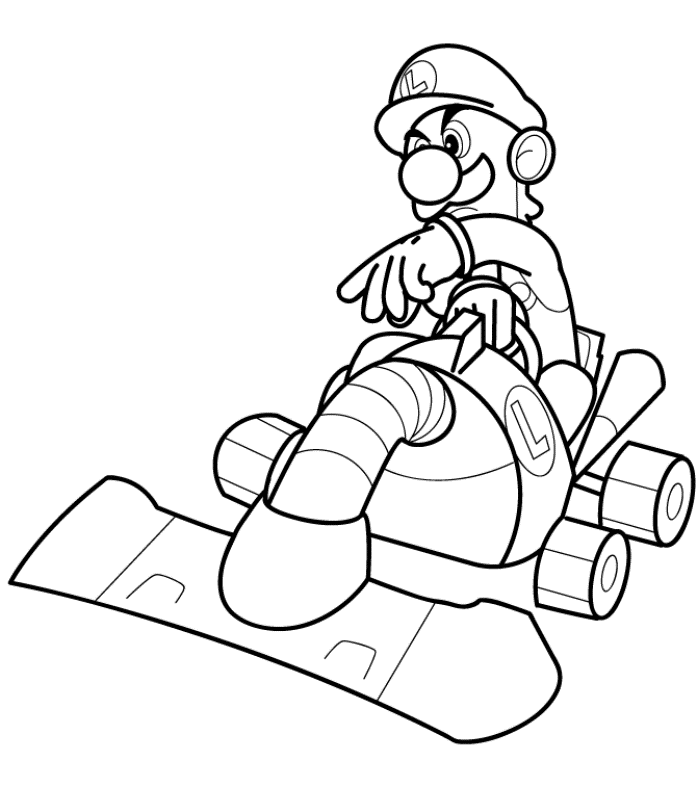 Coloriage Luigi dans un Karting