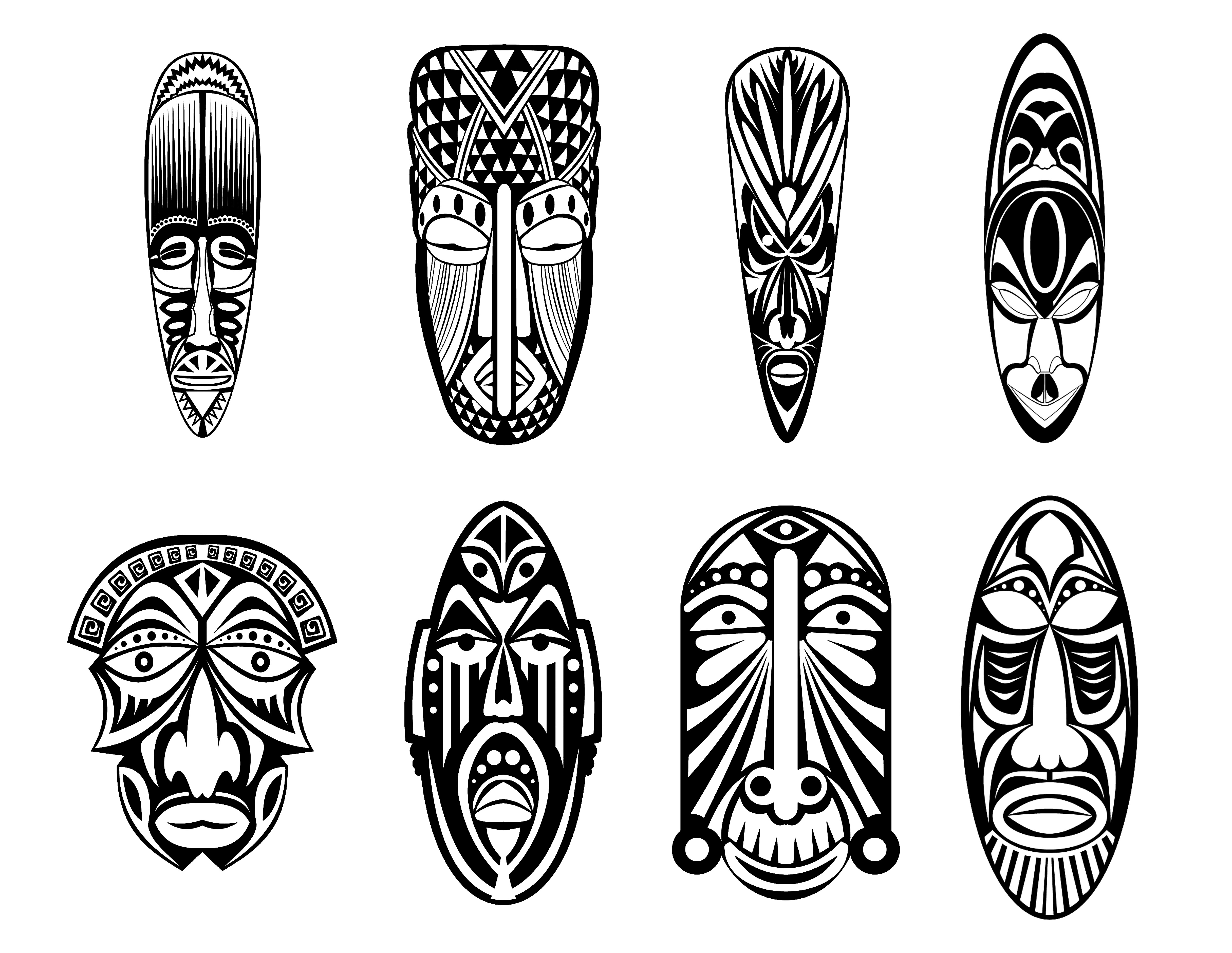 Coloriage de Masques 12 masques africains Imprimer