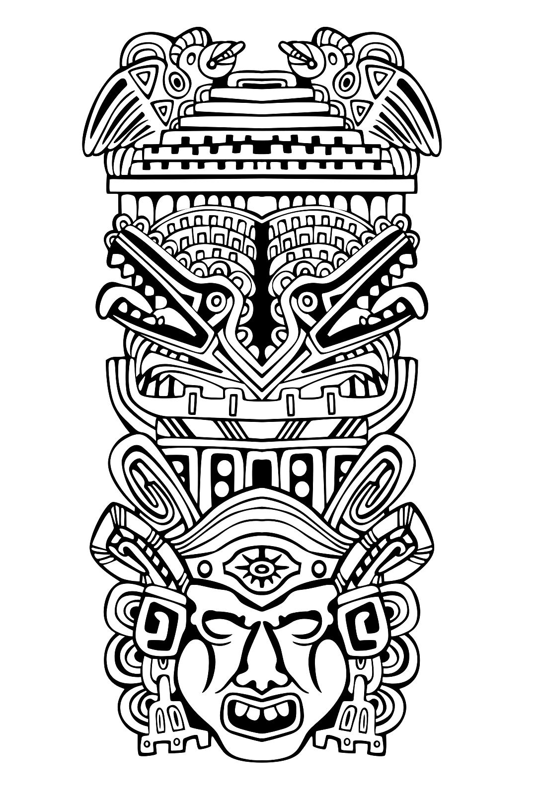 coloriage totem inspiration inca maya azteque 4