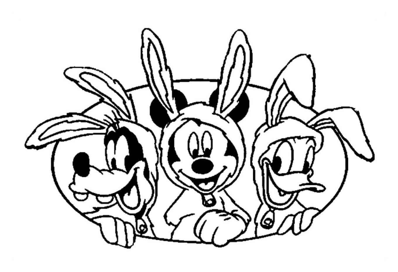 Coloriage Mickey et ses amis donald mickey dingo lapins Imprimer
