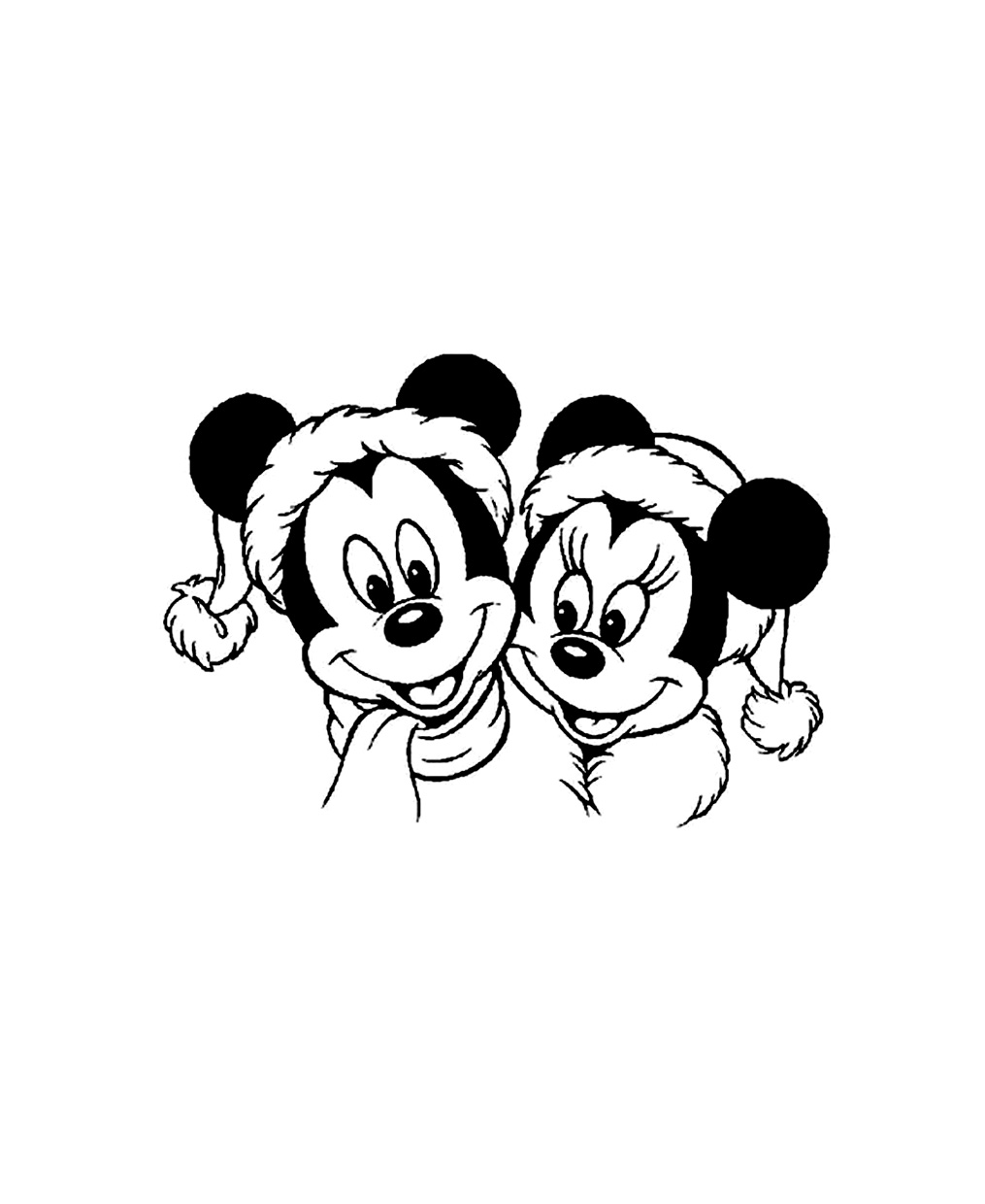Coloriage Mickey et ses amis mickey minnie chapeau noel Imprimer